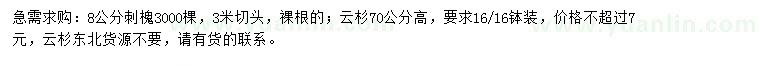 求購8公刺槐、高70公分云杉