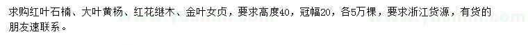 求購紅葉石楠、大葉黃楊、金葉女貞等