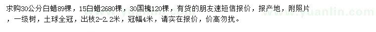 求購15、30公分白蠟、30公分國槐