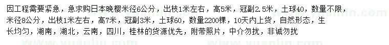 求購米徑6公分日本晚櫻