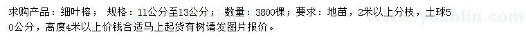 求購11-13公分細(xì)葉榕