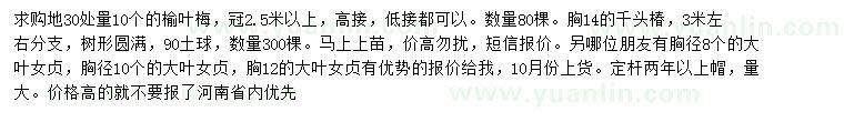 求購榆葉梅、千頭椿、大葉女貞