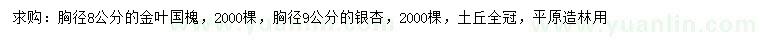 求購胸徑8公分金葉國槐、9公分銀杏