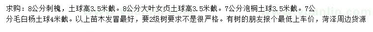 求購刺槐、大葉女貞、泡桐等
