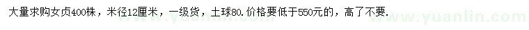 求購米徑12公分女貞
