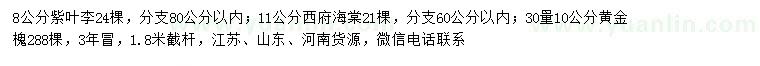 求購紫葉李、西府海棠、黃金槐