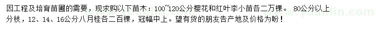 求購(gòu)櫻花、紅葉李、八月桂