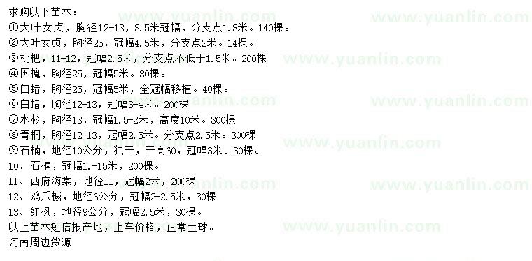 求購(gòu)大葉女貞、國(guó)槐、白蠟等