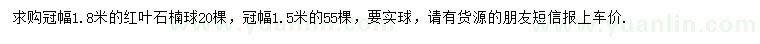 求購(gòu)冠幅1.8米紅葉石楠球