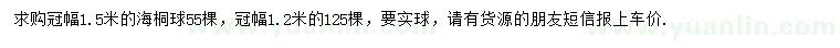 求購(gòu)冠幅1.2、1.5米海桐球