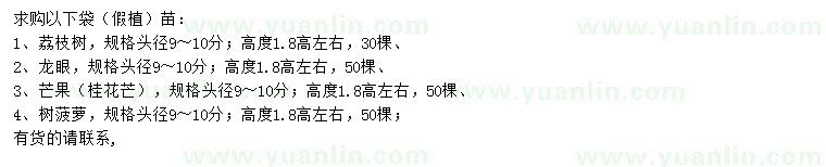 求購荔枝樹、龍眼、桂花芒等