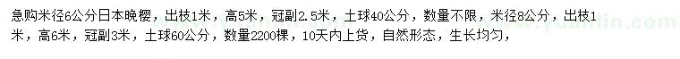 求購米徑6、8公分日本晚櫻