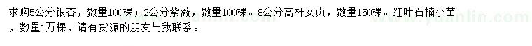 求購銀杏、高桿女貞、紅葉石楠