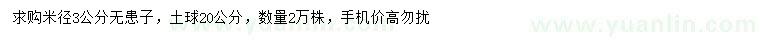 求購米徑3公分無患子