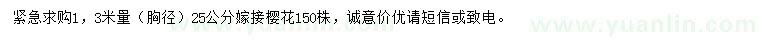 求購1.3米量25公分嫁接櫻花