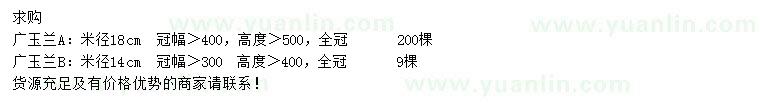 求購米徑14、18公分廣玉蘭