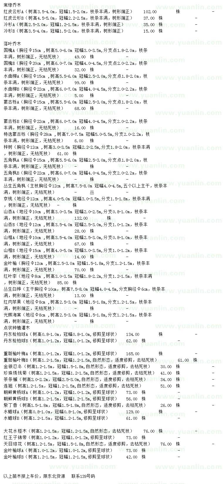 求購紅皮云杉、國槐、蒙古櫟等