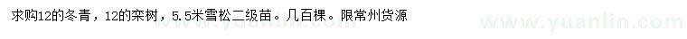 求購冬青、欒樹、雪松