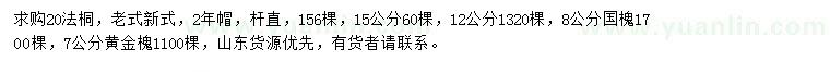 求購法桐、國槐、黃金槐