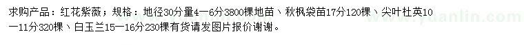 求購紅花紫薇、秋楓、尖葉杜英等