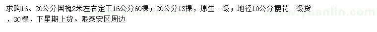 求購16、20公分國槐、地徑10公分櫻花