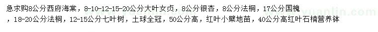 求購西府海棠、大葉女貞、銀杏等