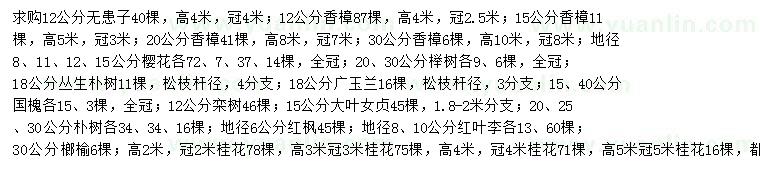 求購(gòu)無(wú)患子、香樟、櫻花等