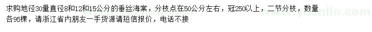 求購30量8、12、15公分垂絲海棠