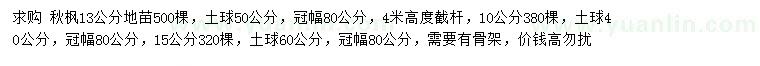 求購10、13、15公分秋楓