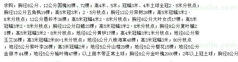 求購國槐、五角楓、大葉女貞等