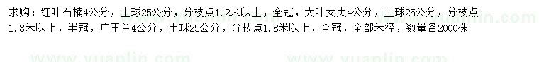 求購(gòu)紅葉石楠、大葉女貞、廣玉蘭