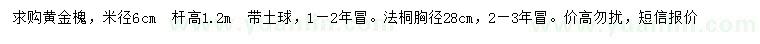 求購(gòu)米徑6公分黃金槐、胸徑28公分法桐