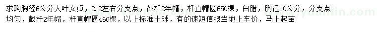求購胸徑6公分大葉女貞、10公分白臘