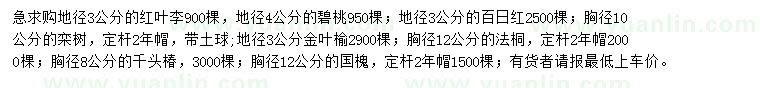 求購紅葉李、碧桃、百日紅等