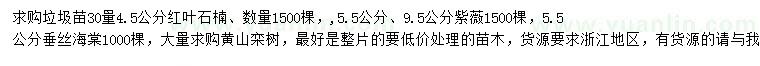 求購紅葉石楠、紫薇、垂絲海棠等