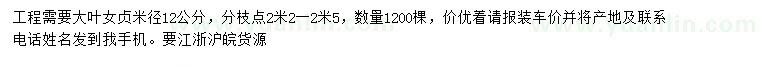 求購(gòu)米徑12公分大葉女貞