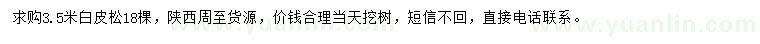 求購3.5米白皮松