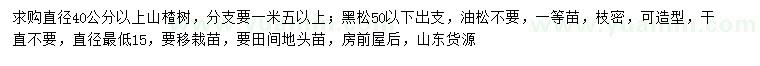 求購(gòu)40公分以上山楂樹、15公分以上黑松
