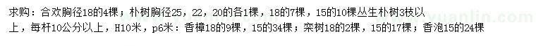 求購合歡、樸樹、香樟等