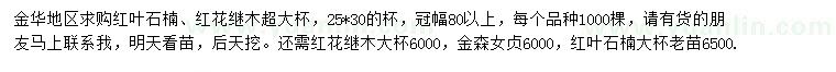 求購紅花繼木、金森女貞、紅葉石楠
