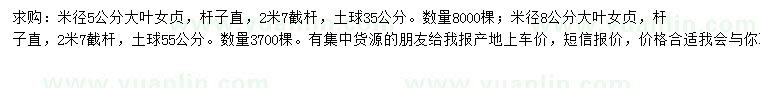 求購米徑5、8公分大葉女貞