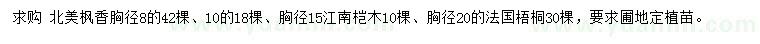 求購(gòu)北美楓香、江南榿木、法國(guó)梧桐