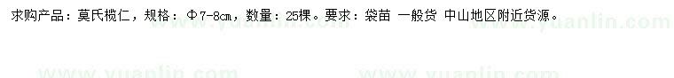 求購7-8公分莫氏欖仁