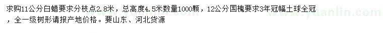 求購11公分白蠟、12公分國槐