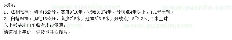 求購胸徑15公分法桐、胸徑13公分白蠟