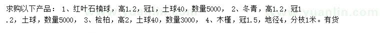 求購(gòu)紅葉石楠球、冬青、檜柏等
