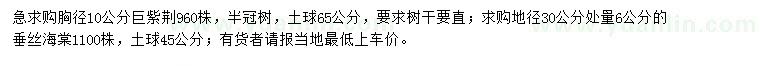 求購(gòu)胸徑10公分巨紫荊、6公分垂絲海棠