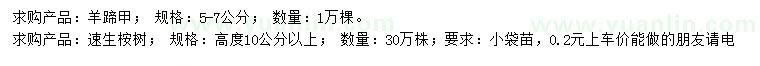 求購(gòu)5-7公分羊蹄甲、高10公分以上速生桉樹(shù)