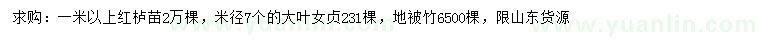 求購紅櫨、大葉女貞、地被竹