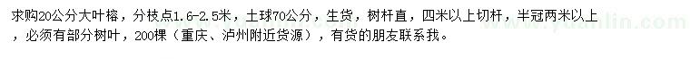 求購20公分大葉榕